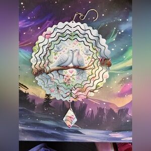 NEW 8” Romantic Love Doves Wind Spinner with Pastel Floral Design